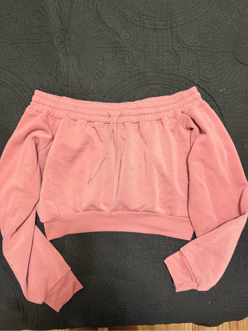 Love Off-Shoulder Dusty Rose Drawstring Crop Top